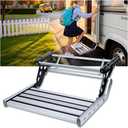1-Step Manual Retractable RV Steps, 450lbs Capacity with 5mm Carbon Steel Frame & Anti-Slip Aluminum Pedals, Locking Limit Switch Design for Campers, Trailers, RVs