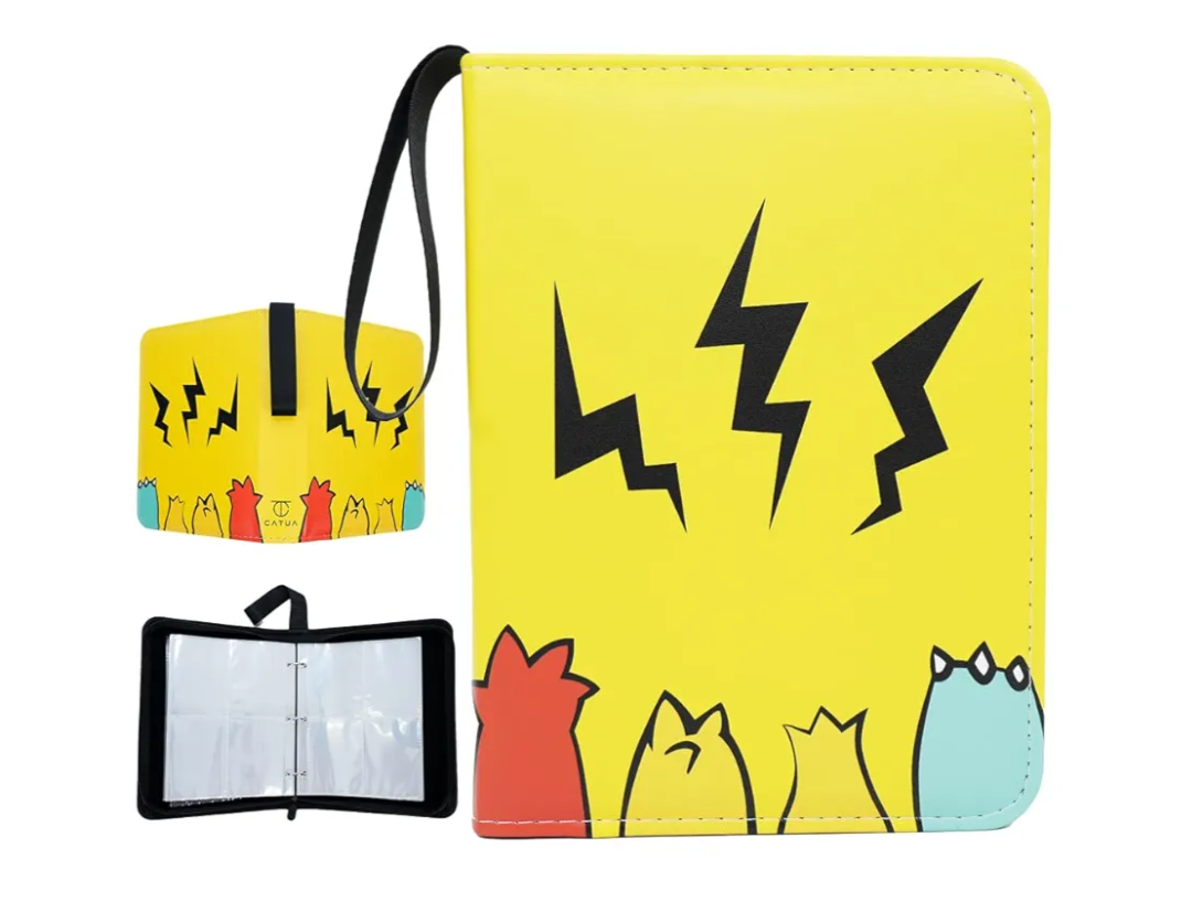 Pack Of 20 Trading Card Binder with Zipper, 4 Pocket Album Holds 400 Cards with 50 Sleeves, PU Leather Case Compatible with Trading Card Games, Sports, Football, and Game Cards, Yellow