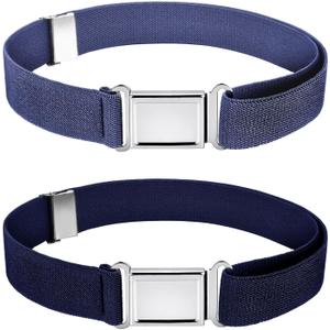 WILLBOND 2 Pcs Kids Magnetic Belt Boys Adjustable Elastic Belt with Magnetic Buckle for Toddlers Girls (Navy Blue, Denim Blue)