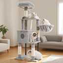 Heybly Cat Tree, 49.2 Inches Cat Tower for Indoor Cats, Spacious Cat House Condo with Hidden SpaceSturdy Steel TubeSoft Plush Top PerchCozy Hammock and Sisal Scratching Posts, Light Gray HCT200SW