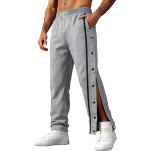 Men's Youth Tear Away Sweatpants Loose Fit Snap Button Athletic Jogger Basketball Pants with Pockets (Gray, XXL)