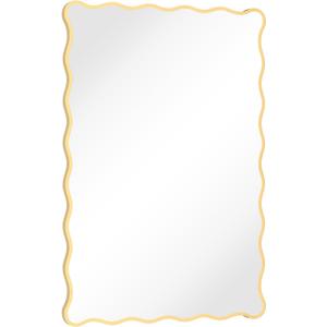 Gold Wavy Bathroom Mirror 28" x 40" Rectangle Scalloped Mirror for Wall Decor, Bathroom Vanity, Bedroom, Living Room, Entryway (Gold) (40"L x 28"W)