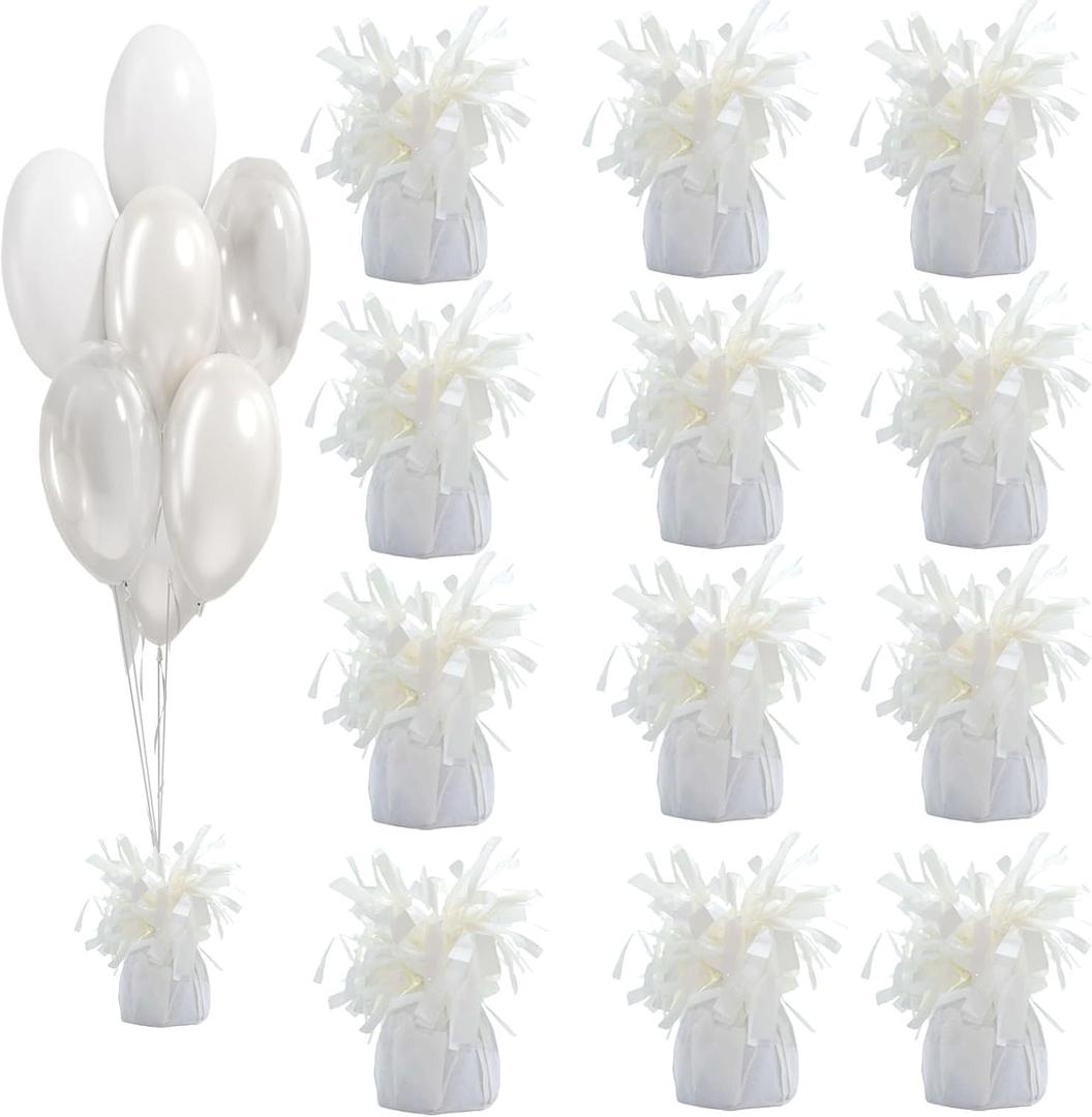 Balloon weights, 12 pieces, aluminum foil, suitable for birthday parties, gatherings, weddings, dinners and other occasions, weight 0.36lb (White 12pcs)