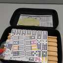 Mexican Train Dominoes Set with 4 Wooden Trays/Racks, Double 12 Dominos Travel Set with 4 Domino Tiles Holders, 91 Tiles Double 12 Colored Dominoes Game Set with Portable Case for Families Kids