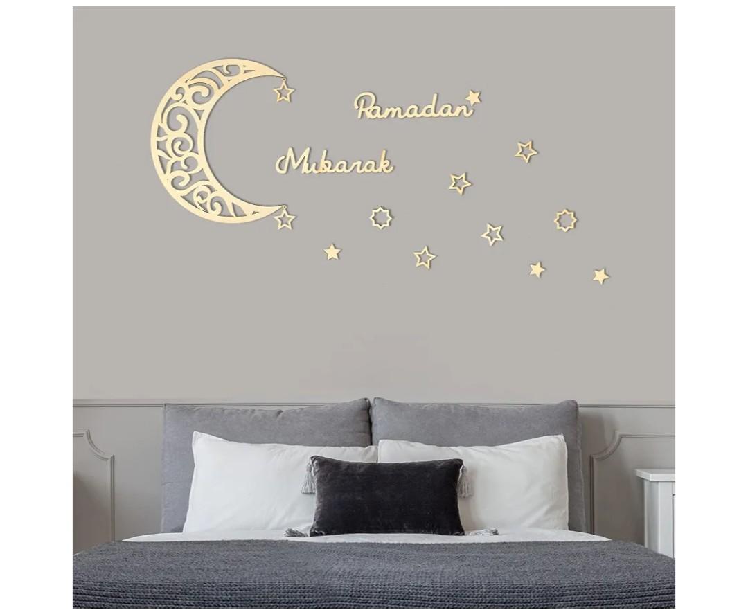 Yalikop 15 Pcs Ramadan Wall Decor Wooden Ramadan Mubarak Sign Moon Star Wall Art Decorations for Home Eid Islam Muslim Party Accessories(Wood Color) 4 Pack