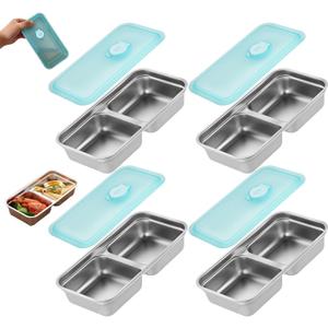 Grab and Go Snack Containers Reusable,Stainless Steel Double Compartment Snack Container,Compartment Containers with Lids,for Snacks Dips Travel and Outdoor Camping (4Pcs)