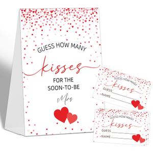 How Many Kisses Bridal Shower Game Wedding Shower Decorations, Guess How Many Baby Shower Game, 1 Standing Sign and 50 Guess How Many Cards for Birthday Baby Shower Wedding Party Decorations, 05