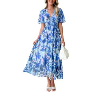 Flessibili Womens Summer Floral Maxi Dress Wedding Guest Party Long Dresses 2026 (M)