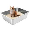 YOILES Stainless Steel Cat Litter Box with High Sides, Extra Large Open Metal Litter Pan, Easy to Clean, Rust Proof, Non Stick, Non Slip Rubber Feets (18"x14"x4")