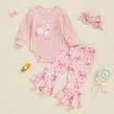 Afunbaby My First Easter Baby Girl Outfit Newborn Onesie Bow Shirt Bunny Romper Bell Botton Pants Summer Clothing Set (Pink)