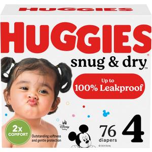 Huggies Size 4 Diapers, Snug & Dry Baby Diapers, Size 4 (22-37 lbs), 76 Count