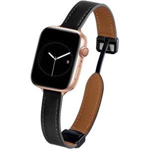 JR.DM Leather-Watch-Bands Compatible with Apple Watch Women 38mm 40mm 41mm, Magnetic Slim Thin Genuine Leather Watch Strap, Dressy Elegant Design for iWatch Series 9 8 7 6 5 4 3 2 1 SE Gift Black