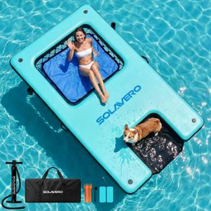 SOLAVERO 10x6ft Inflatable Floating Dock and 8FT Water Hammock Pool Lounge