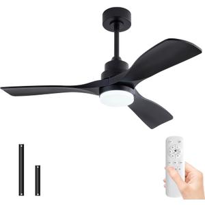 42 Inch Ceiling Fans with Lights and Remote, 3 ABS Blades Quiet Reversible DC Motor, Modern Black Ceiling Fan with Light for Bedroom Living Room Indoor Outdoor Patios Farmhouse
