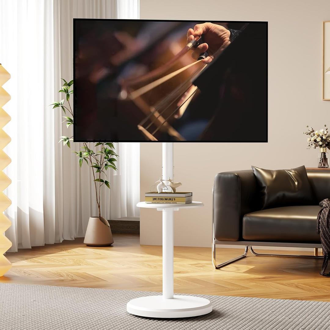 Rolling TV Stand with Wheels for 10-46 Inch Flat Screen TVs Up to 88lbs, Height Adjustable Portable TV Stand with Tilting & Rotating, Mobile TV Cart with with Shelf/Tray, Max VESA 200x200mm
