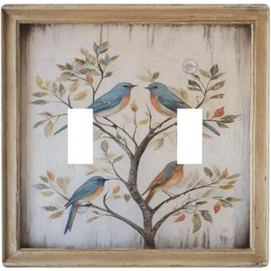 Decorative Art Light Switch Covers Vintage BirdArt 2 Gang Double Toggle Wall Plate Decorative Switchcover Electrical Switchplate for Home Decor