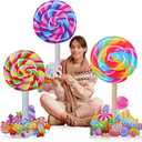 Chunful 3 Pcs 3-4.6ft Giant Candyland Cardboard Cutout Peppermint Lollipop Standup Large Christmas Candyland Party Decorations Backdrop Photo Prop Stand up Lifesize Swirl Pop Lollipop Cardboard Cutout