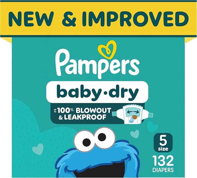 Pampers Diapers - Baby Dry - Size 5, 132 Count, Absorbent Disposable Infant Diaper