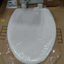 Mayfair Linden Slow Close Toilet Seat, Non Slip Heavy Duty Wood, Easy Install, Elongated, White