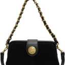 Retro Suede Mini Purse with Gold Chain Handles for Women Shoulder Purses with Crossbody Strap Small Square (Black)