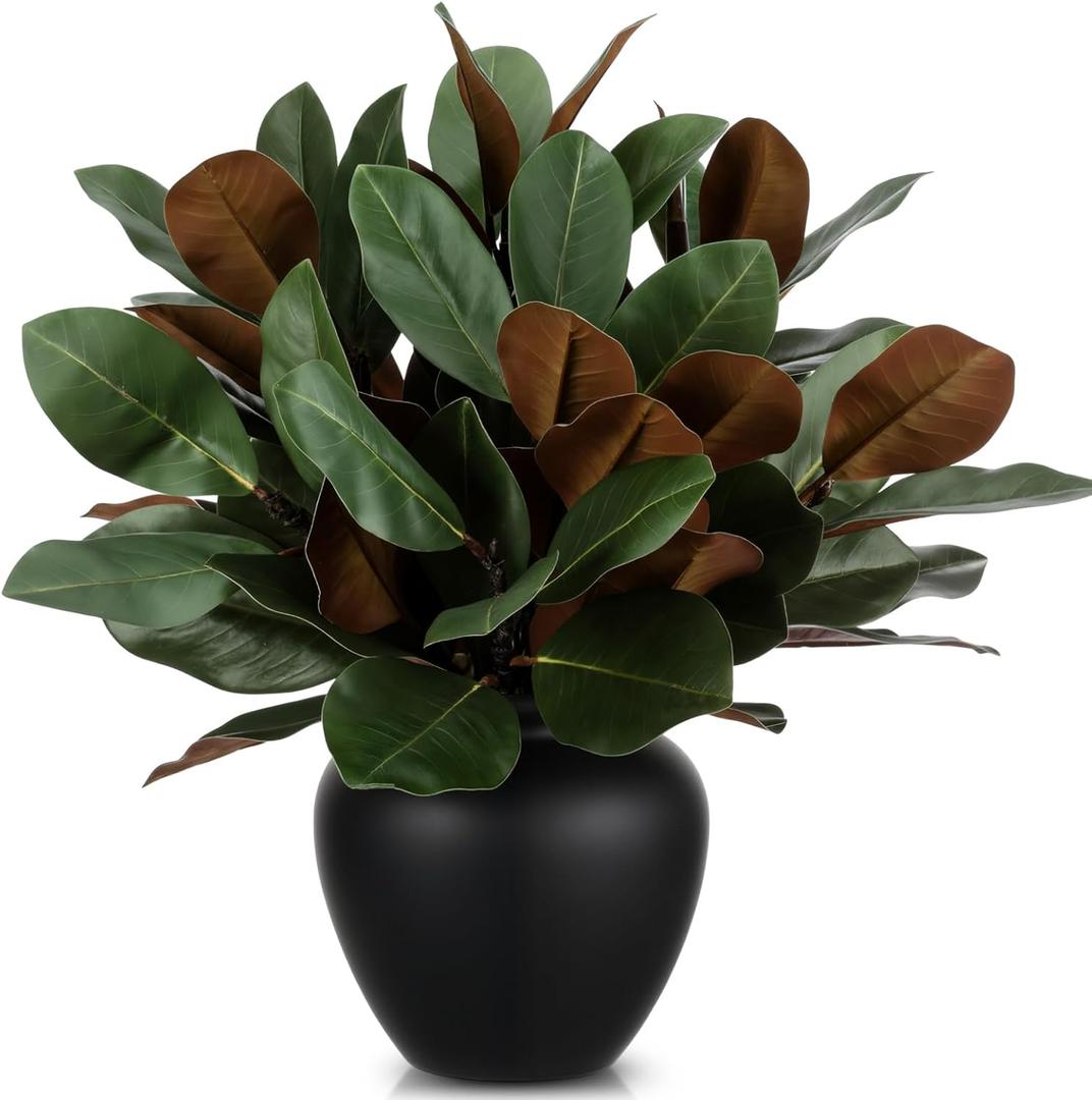 16 Pcs Magnolia Artificial Leaves Branches 17.72 Inches Artificial Leaves Stems 3D Magnolia Pick Faux Stems for Indoor Outdoor Vase Filling Home Office Table Decoration