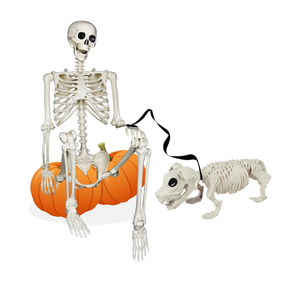 NEROSUN 5.4FT Halloween Skeletons Decoration, Posable Life Full Size Skeleton with Dog Skeleton, Realistic Plastic Human Bones for Halloween Props Haunted House Graveyard Party Decor