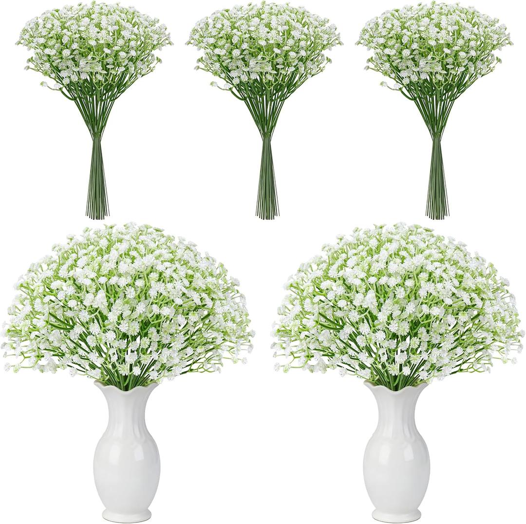 Der Rose 24PCS White Babys Breath Artificial Flowers, 11'' Elegant Faux Baby Breath Flowers for Wedding Home Decor, Table Centerpieces & DIY Fake Flowers