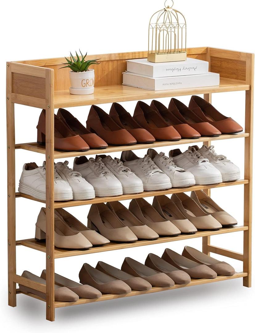 Bamboo Shoe Rack Organizer, 5 Tier Shoe Shelf Storage Organizer, for Entryway, Hallway, and Closet (Nature)