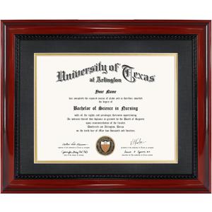 GMFrames 8.5x11 Diploma Degree Frame with Mat or Display 11x14 Certificates without Mat,Solid Wood,Cherry Finish with Intricate Black Rope Detail,UV Protection Acrylic