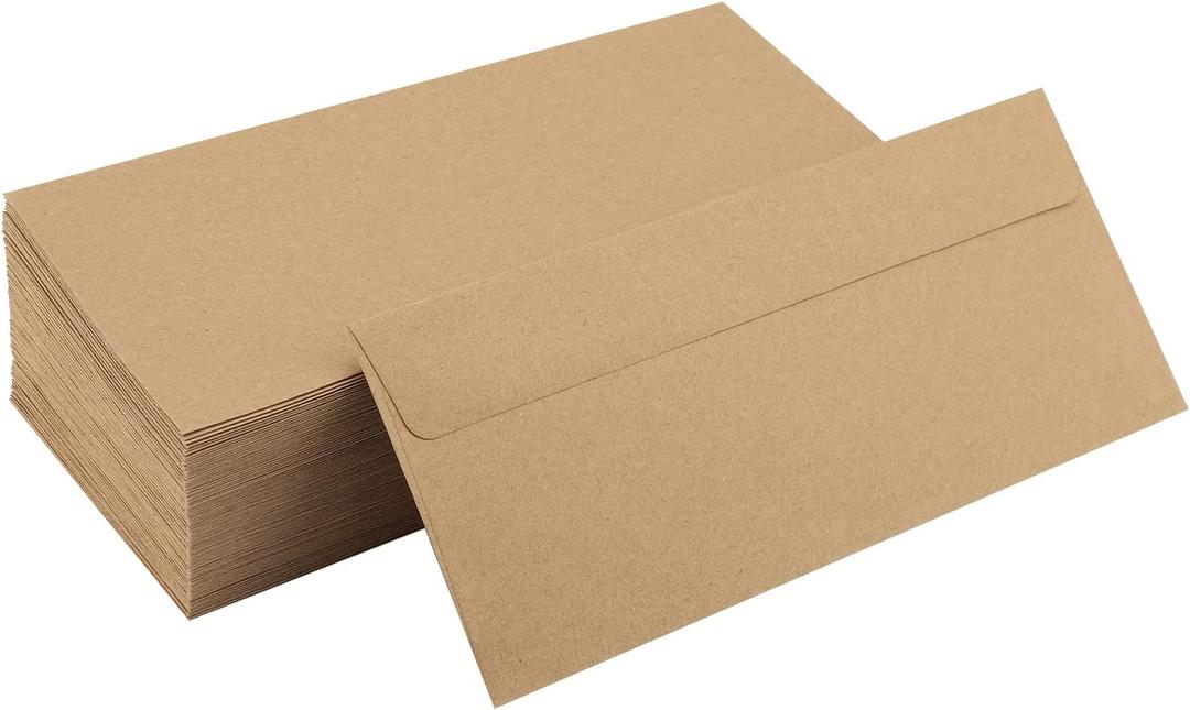100 Pack #10 Business Envelopes 4-1/8 x 9-1/2 in Mailing Kraft Envelopes for Office, Business Letterhead, Invoices, letters, Secure Mailing, Unique Invitations & Announcements - 100% Recycled
