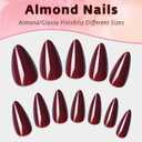 Burgundy Press on Nails Almond with Nail Tabs,120pcs Medium Almond Press on Nails,12 Sizes Glossy Burgundy Medium Fake Nails,Full Cover Acrylic Nails Press ons for Women