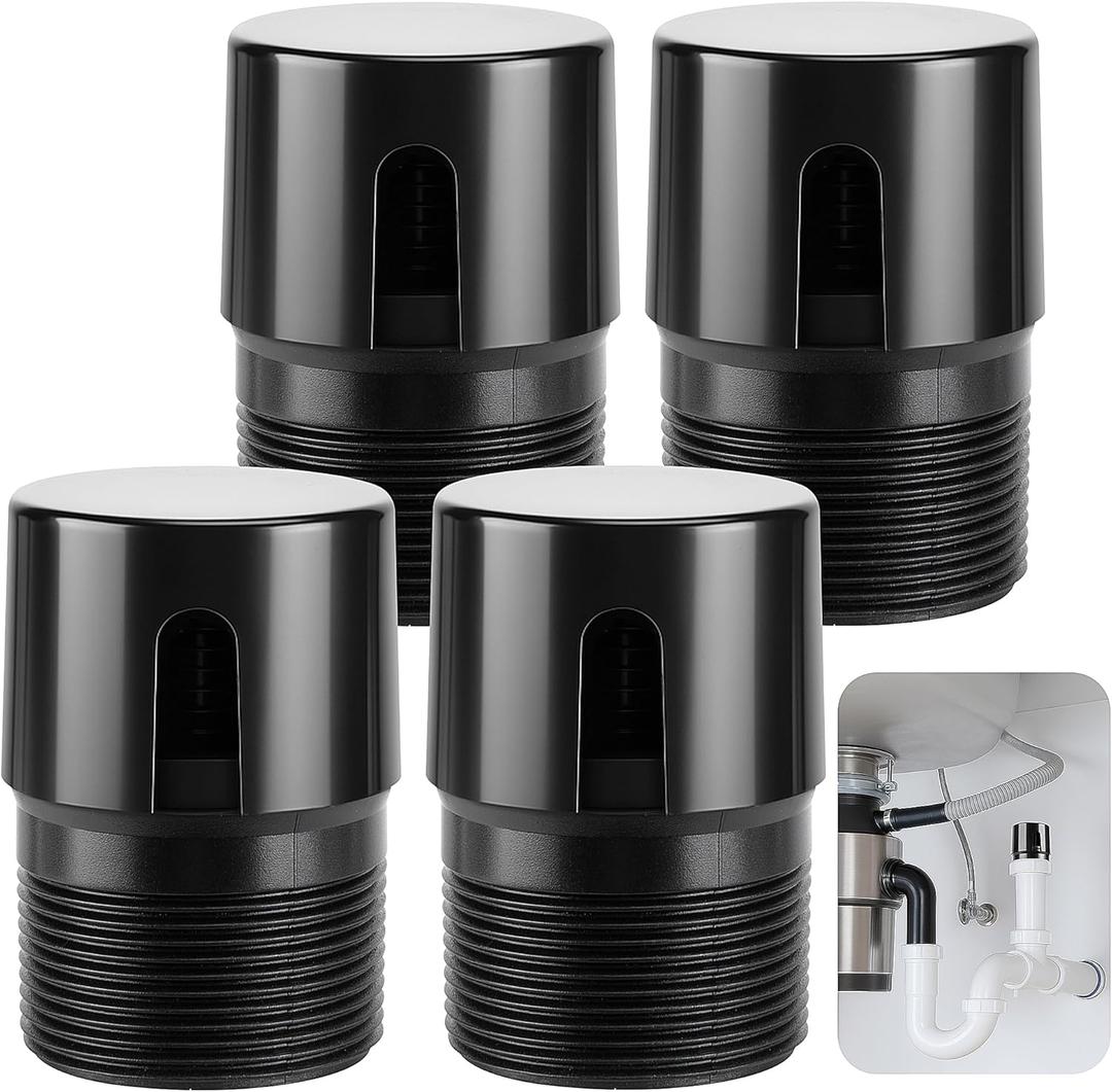 4 Pcs 1-1/2 Inch NPT ABS in Line Vent,Black Air Admittance Valve to Prevent Sewer Gas,RV Plumbing Valve Vent for Tubes Showers Sink Drainage System