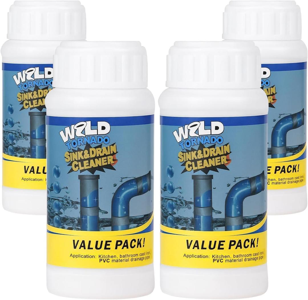Wild Tornado Sink and Drain Cleaner, Wild Tornado Pipe Dredge, Powerful Sink and Drain Cleaner Powder, Fast Foaming for Kitchen Toilet Pipeline Quick Cleaning Tool (4PC)