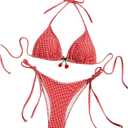 SHENHE Women's Checkered Swimsuits 2 Pieces Halter Triangle Plaid Cheeky Bikini Set, Size XS