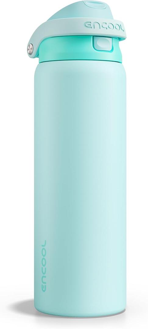 ENCOOL Leakproof Insulated Water Bottle with Straw Dual-Sip Water Bottle Bag-Safe Design for Work, Commute & Gym  Keeps Drinks Cold All Day, 32 oz, Ice Blue