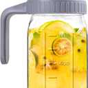 Mason Jar Pitcher, 32 OZ Glass Pitcher with Lid Double Leak-proof with Handle Water Jug Wide Mouth Breast Milk Pitcher Fridge Container for Water, Juice, Iced Coffee, Tea, Juice - Grey