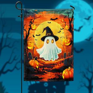 FLAGWIX Halloween Decorations Outdoor Flag - Boo Flags for Outside 11.5"x17.5" - Outdoor Halloween Ghost decorationsfor for Yard Garden Porch, Holiday Gifts for Women Men (Flame  Haunted Glow)