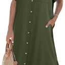 Zeagoo Womens Dress Summer Casual Short Sleeve Button Down Shirt Dresses Beach Cover Up with Pockets (Medium, A02-army Green)