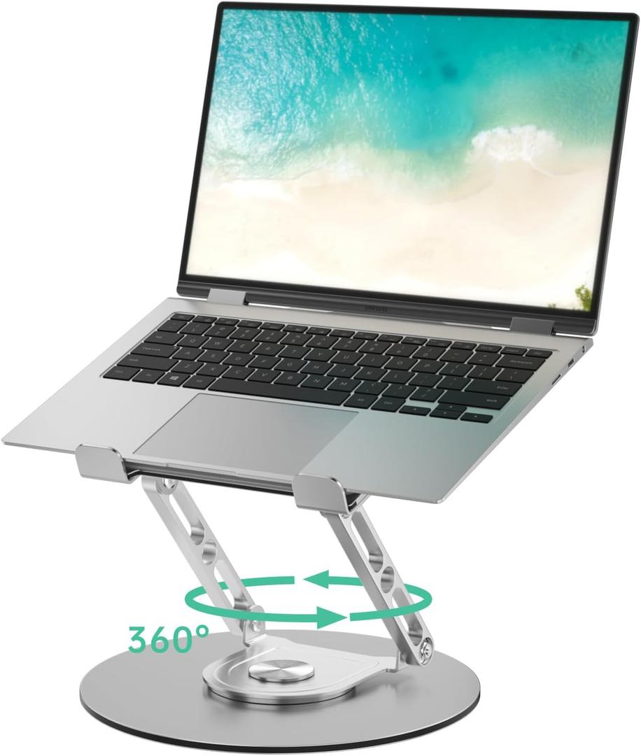 GleYo Laptop Stand for Desk Adjustable Computer Stand with 360 Rotating Base Ergonomic Laptop Riser Mount for Desk Foldable Protable Computer Desk Fits with MacBook Pro Air, Round