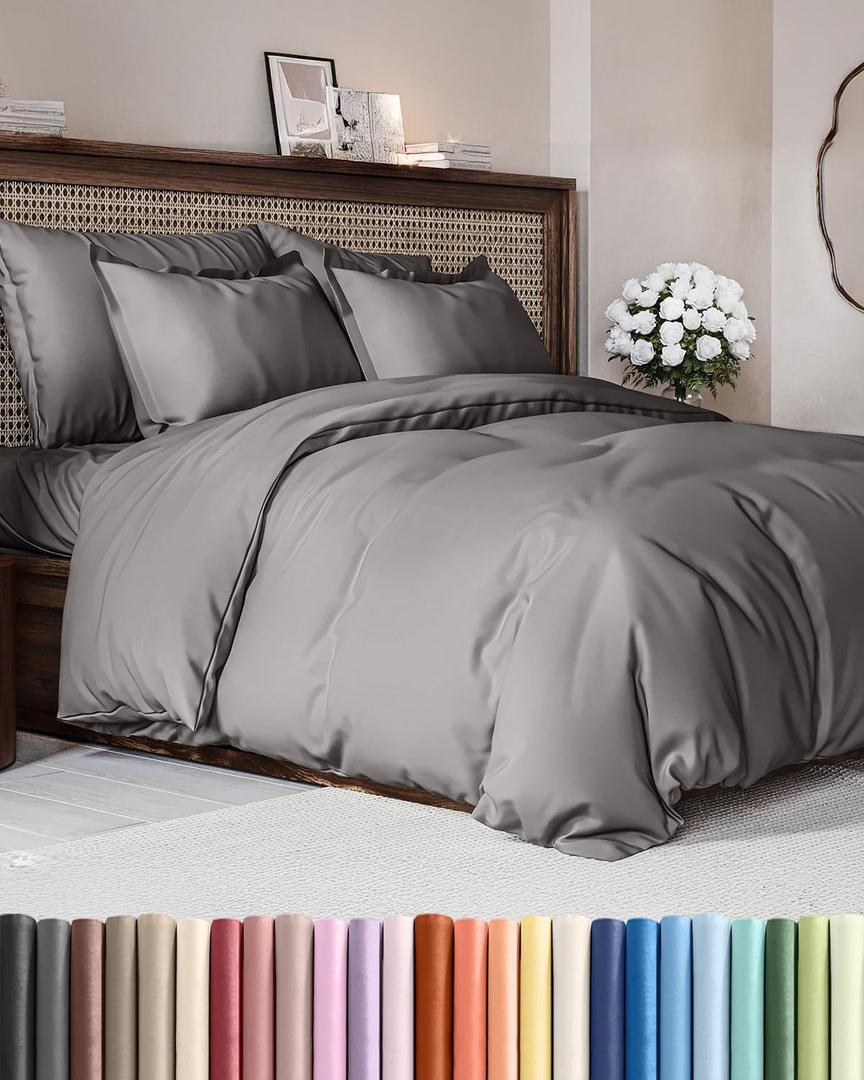Duvet Cover Full Size - Extra Soft Full Size Duvet Cover - Lightweight, Breathable & Cozy - Easy Care & Fade Free w/Zipper Closures & Ties - 80" x 90" Inches - (Dark Grey) Comforter Not Included