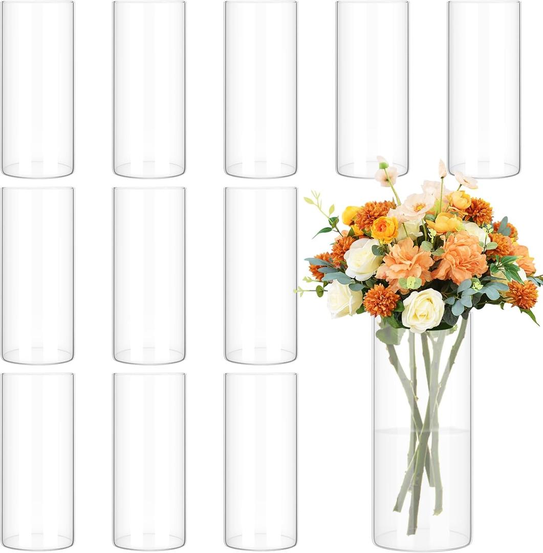 12 Pack Glass Cylinder Vases 8 Inch Tall Clear Flower Vase for Centerpieces, Hurricane Floating Candle Holder Wedding Decorations, Floral Vase Bulk for Table Shelf Party Home Deco (8 x 3.35 Inch)