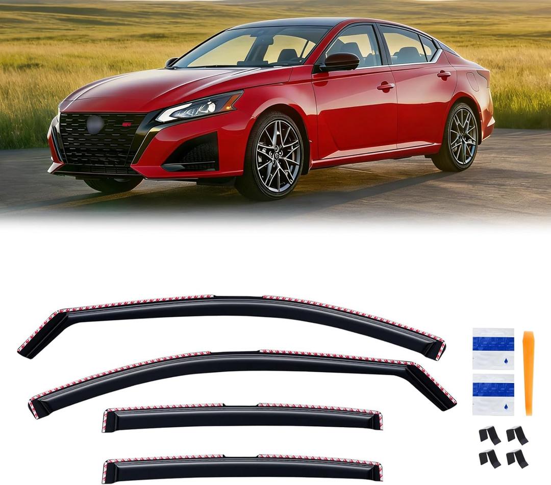 In-Channel Rain Guards for Nissan Altima 2019-2026, Window Visor Shields Vent Deflector Shade Wind Dark Smoke 2020 2021 2022 2023 2024 2025 19 20 21 22 23 24 25 26, Tape-On Inside-Mount, 4PCS