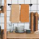 Abstract Boho Orange Kitchen Towels, Minimalist Contemporary Dish Tea Towels for Kitchen Decor, Mid Century Modern Orange Decorative Hand Towel for Bathroom, 16x24 Inches Set of 2
