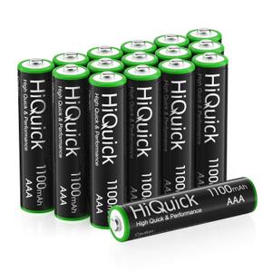 HiQuick 16 Counts Rechargeable Batteries AAA 1100mAh High Capacity Performance 1.2V, Per-Charged Ni-MH AAA Battery