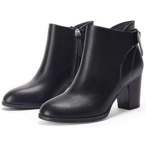 Coutgo Women's Fall Ankle Boots Shoes Chunky Block Stacked Heel Bow Tie Pointed Toe Dress Booties Side Zipper, 10