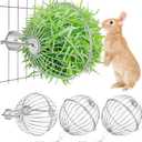 2 Pack Rabbit Hay Ball Feeder Stainless Steel Hanging Hay Holder Dispenser Small Animal Grass Feeder Rack Ball Toy for Bunny Hamster Guinea Pig Chinchilla Gerbils Cage Accessories Supplies
