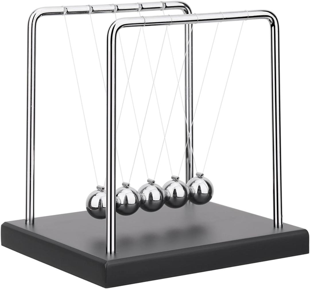 5 Large Beads Newton's Cradle Balance Balls Desk Toys Office Decorations with Black Wooden Base Desk Balance Balls Fun Science Physics Toys for Office/Bedroom/Living Room