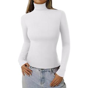 REORIA Women's Basic Long Sleeve Thermal Shirts Mock Turtle Neck Soft Fleece Lined Winter Warm Slim Fit Underwear Tops 2025 (White, M)