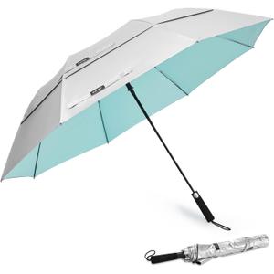 G4Free 62 Inch Portable UV Protection Large Golf Umbrella, Automatic Open Double Canopy Big Sun Windproof Oversize Sports Umbrella (Silver/Lake Blue)