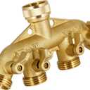 Lifynste 4 Way Brass Hose Splitter, 3/4" Heavy-Duty Brass Garden Hose Splitter, Garden Hose Adapter Connector